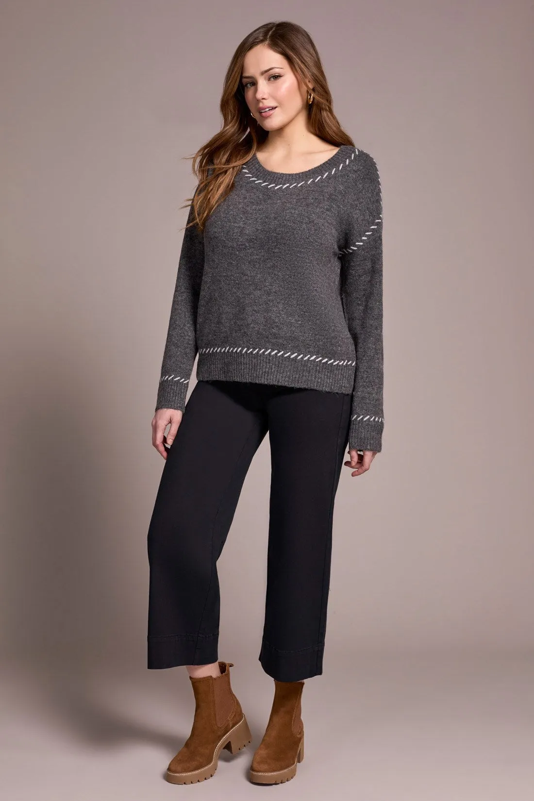 Saddle Stitch Crew Neck Sweater-H charcoal sold by Tribal product image thumbnail 3