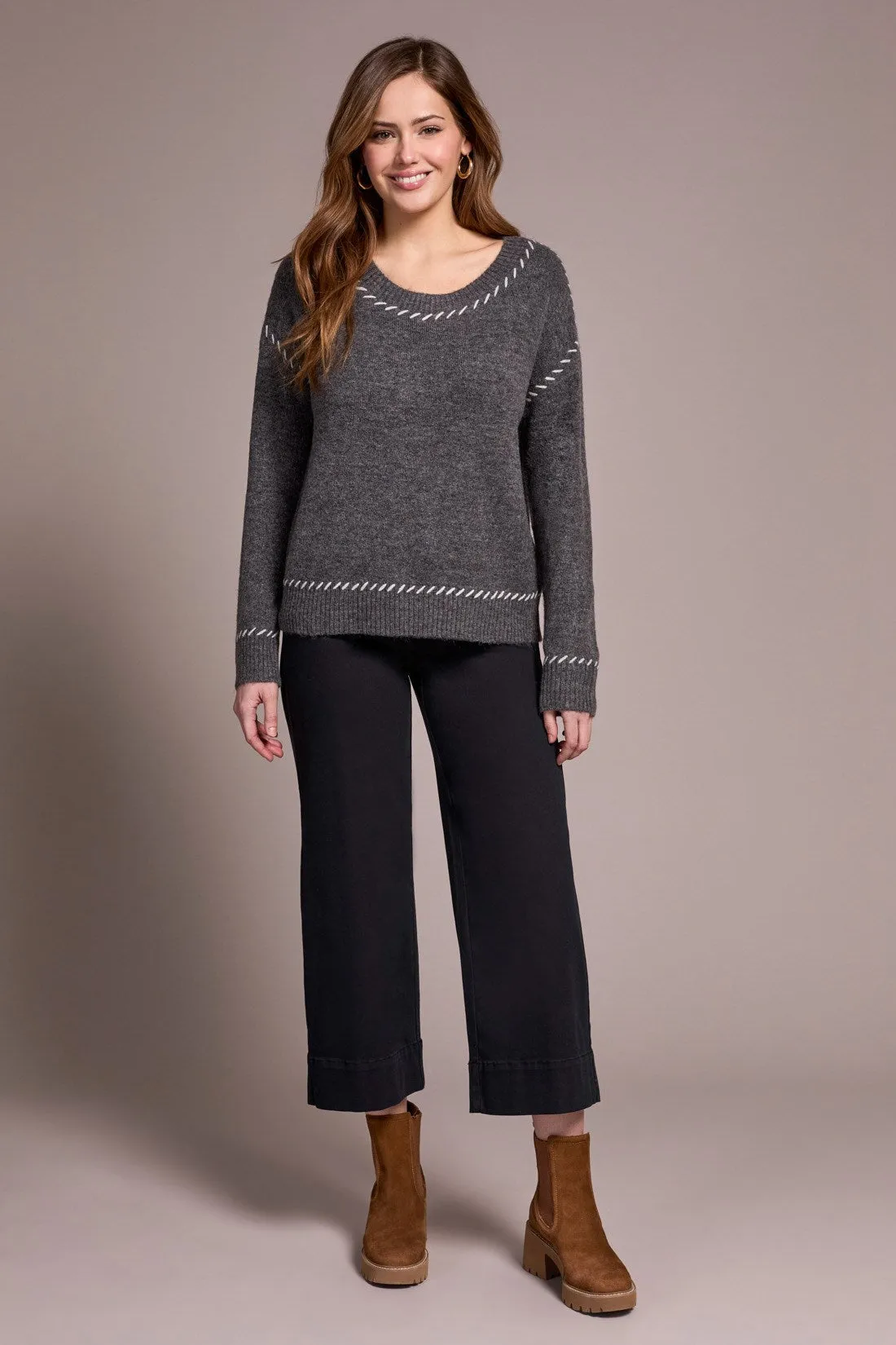 Saddle Stitch Crew Neck Sweater-H charcoal sold by Tribal product image thumbnail 2