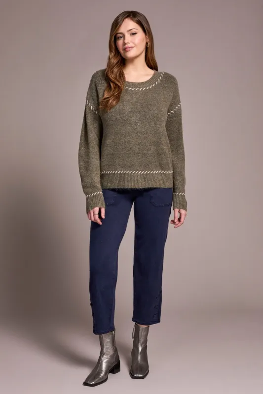 Saddle Stitch Crew Neck Sweater-Ivy mix sold by Tribal