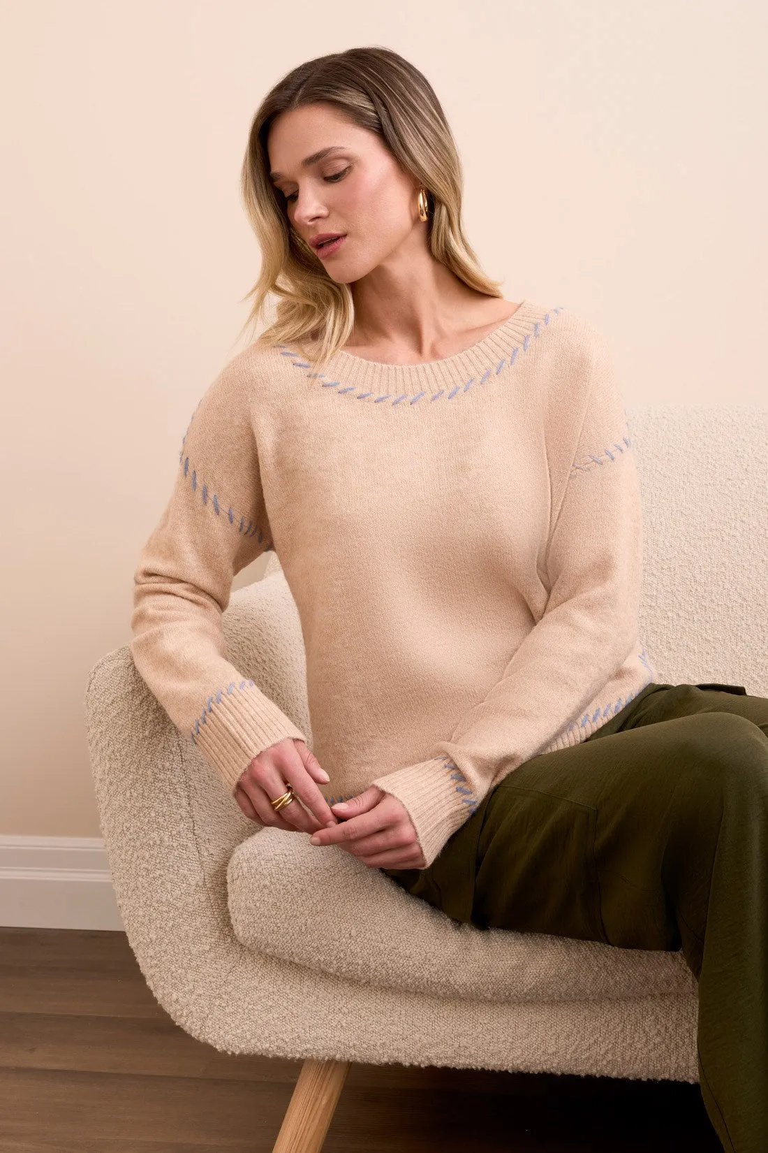 Saddle Stitch Crew Neck Sweater-H sandstone sold by Tribal product image thumbnail 3