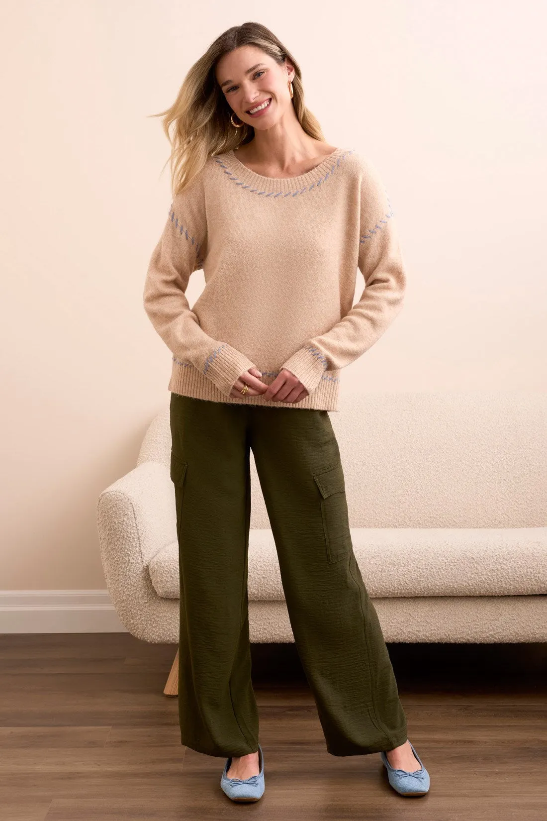 Saddle Stitch Crew Neck Sweater-H sandstone sold by Tribal