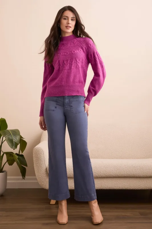 Two-Tone Mock Neck Sweater-Pink flambe sold by Tribal