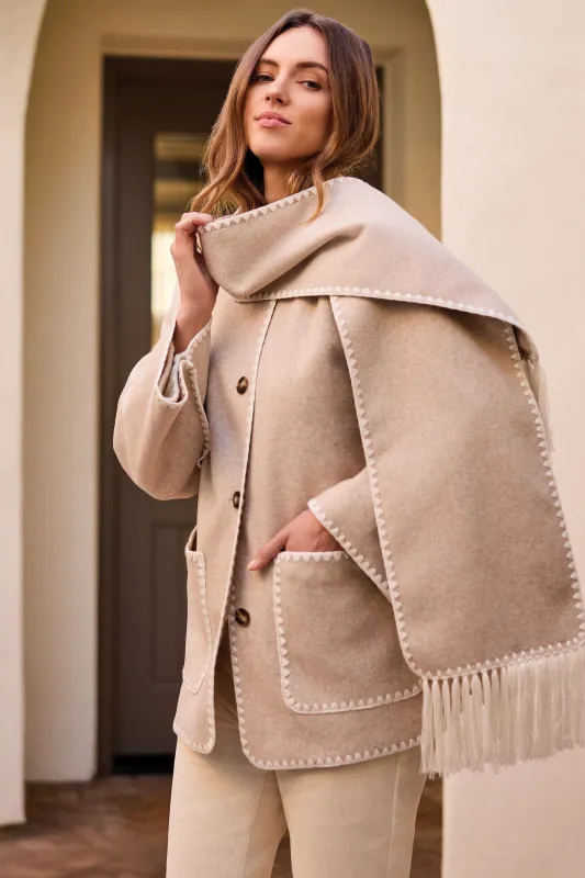 Button-Front Coat With Detachable Scarf-H icelatte sold by Tribal