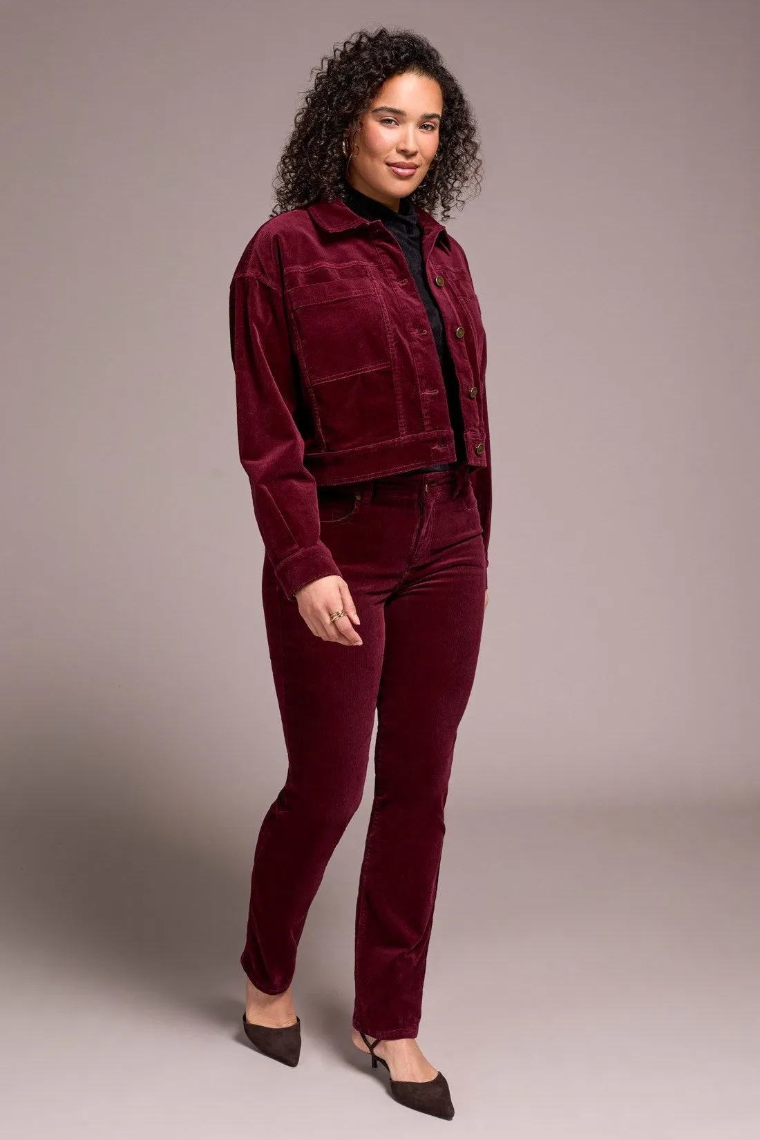 Button-Front Stretch Corduroy Jacket-Wine sold by Tribal product image thumbnail 2