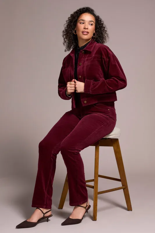 Button-Front Stretch Corduroy Jacket-Wine sold by Tribal