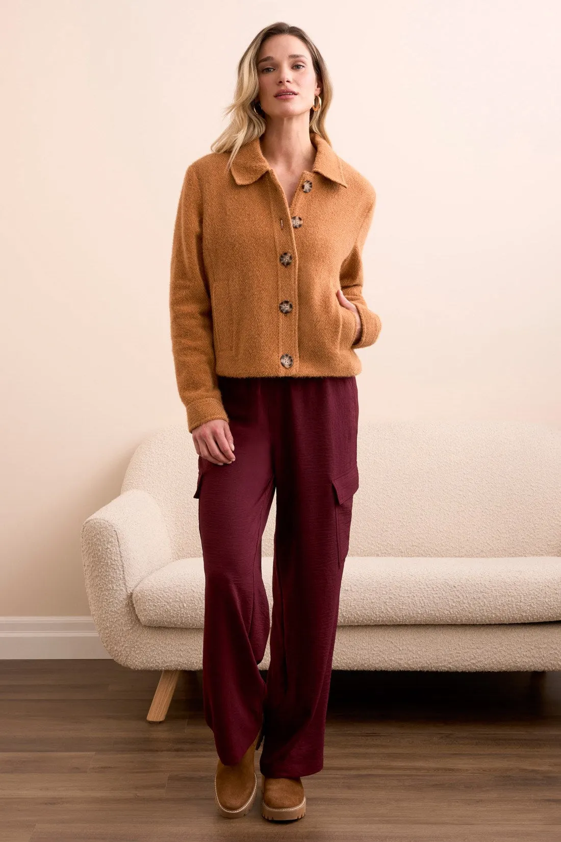 Super Soft Boucle Button-Front Jacket-Bran sold by Tribal