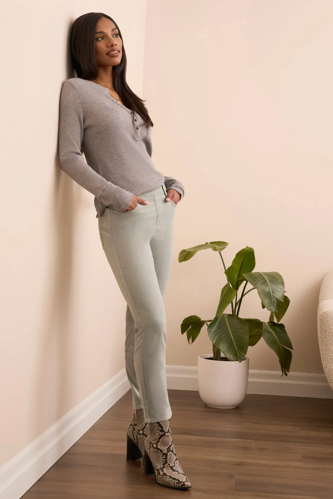 Micro Cord Audrey Pull-On Slim Ankle Pants-Icy grey sold by Tribal product image thumbnail 3