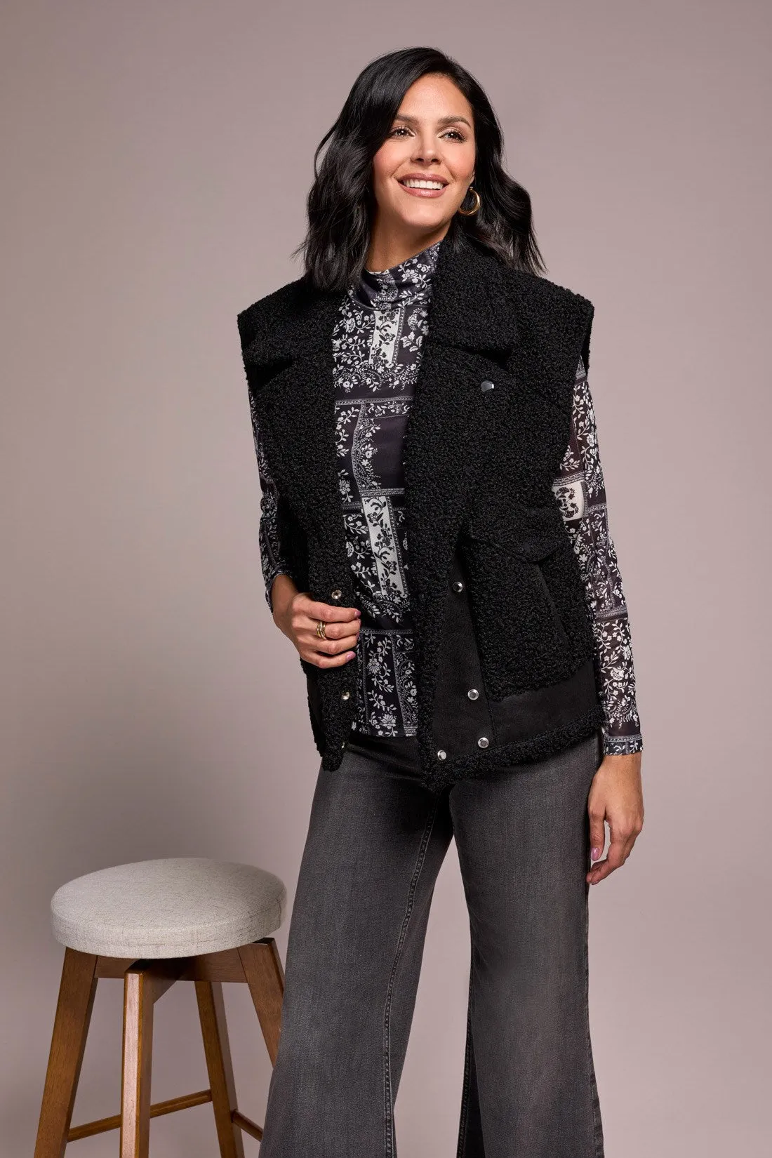 Sleeveless Sherpa Vest-Black sold by Tribal product image thumbnail 3