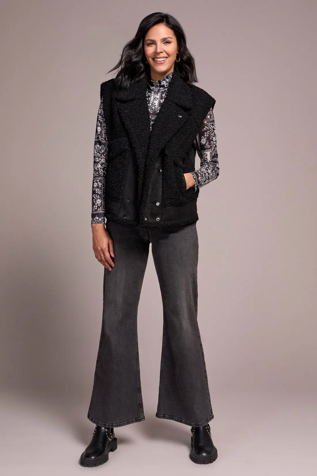 Sleeveless Sherpa Vest-Black sold by Tribal