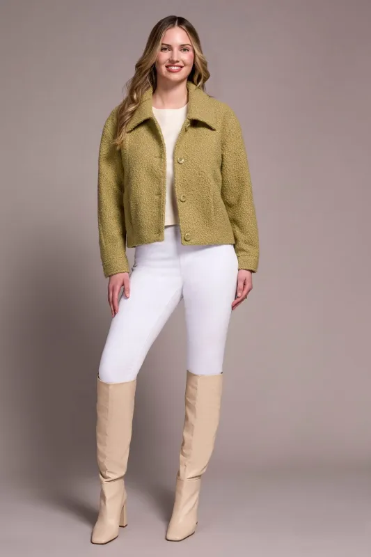Soft Boucle Button-Front Jacket-Oliveleaf sold by Tribal
