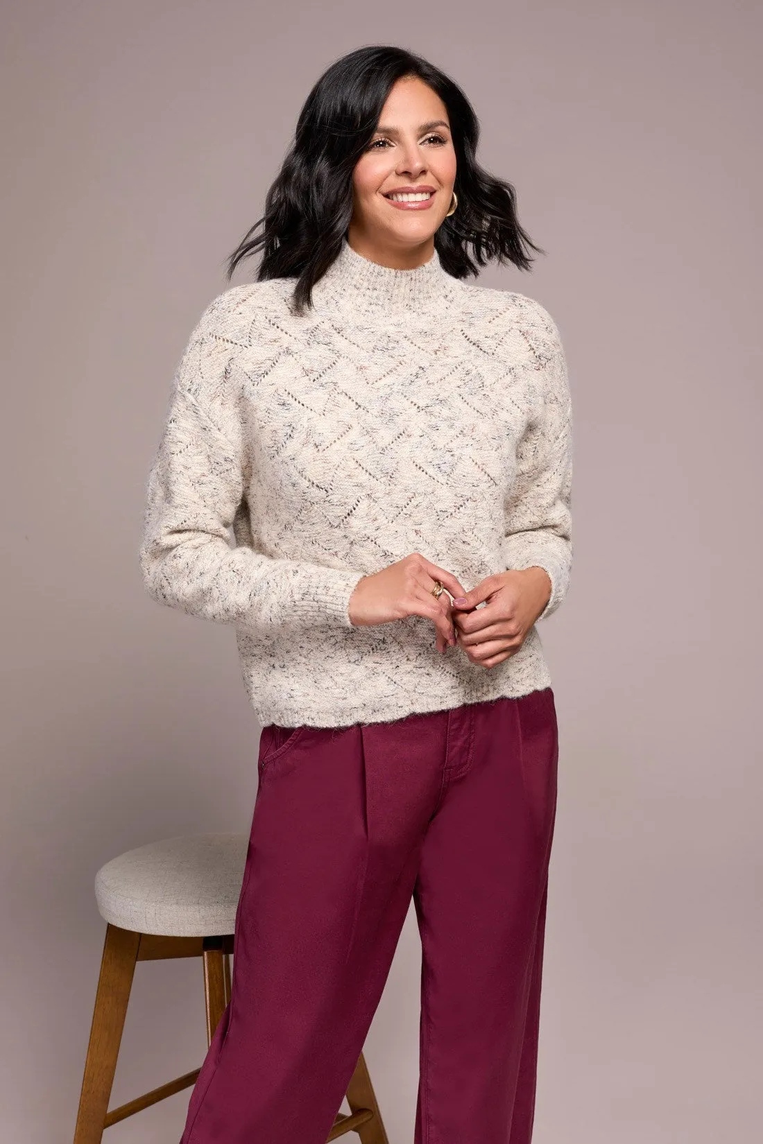 Mock Neck Drop Shoulder Sweater-M cream sold by Tribal product image thumbnail 3