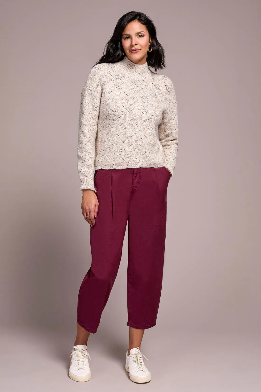 Mock Neck Drop Shoulder Sweater-M cream sold by Tribal