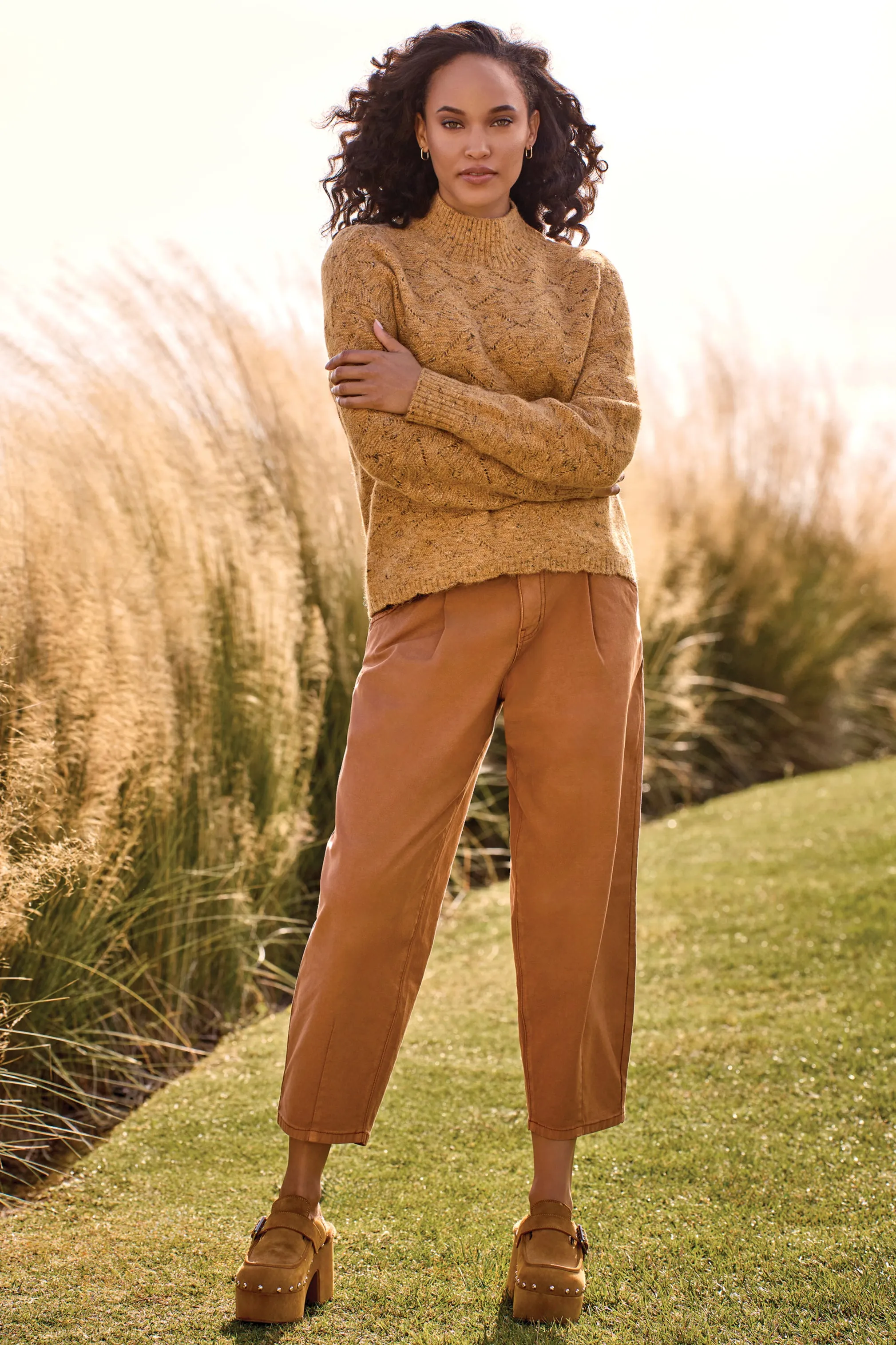 Mock Neck Drop Shoulder Sweater-M turmeric sold by Tribal