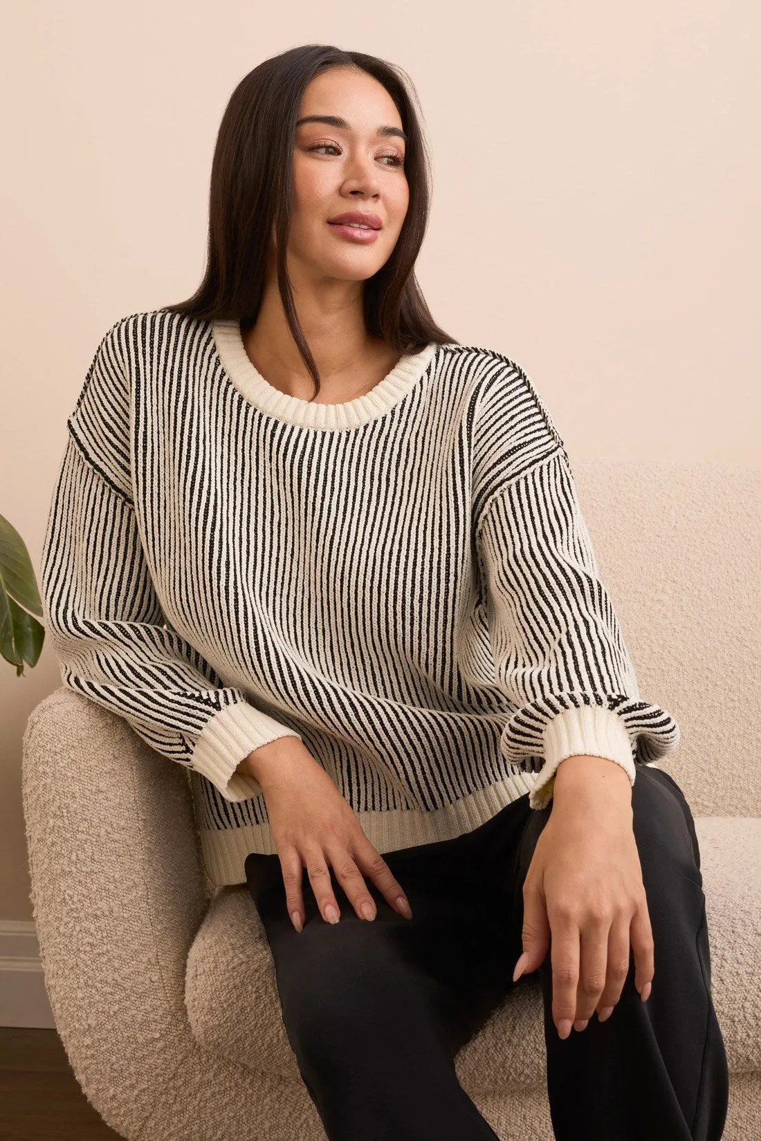 Plaited Chenille Crew Neck Ribbed Sweater-Black sold by Tribal product image thumbnail 2