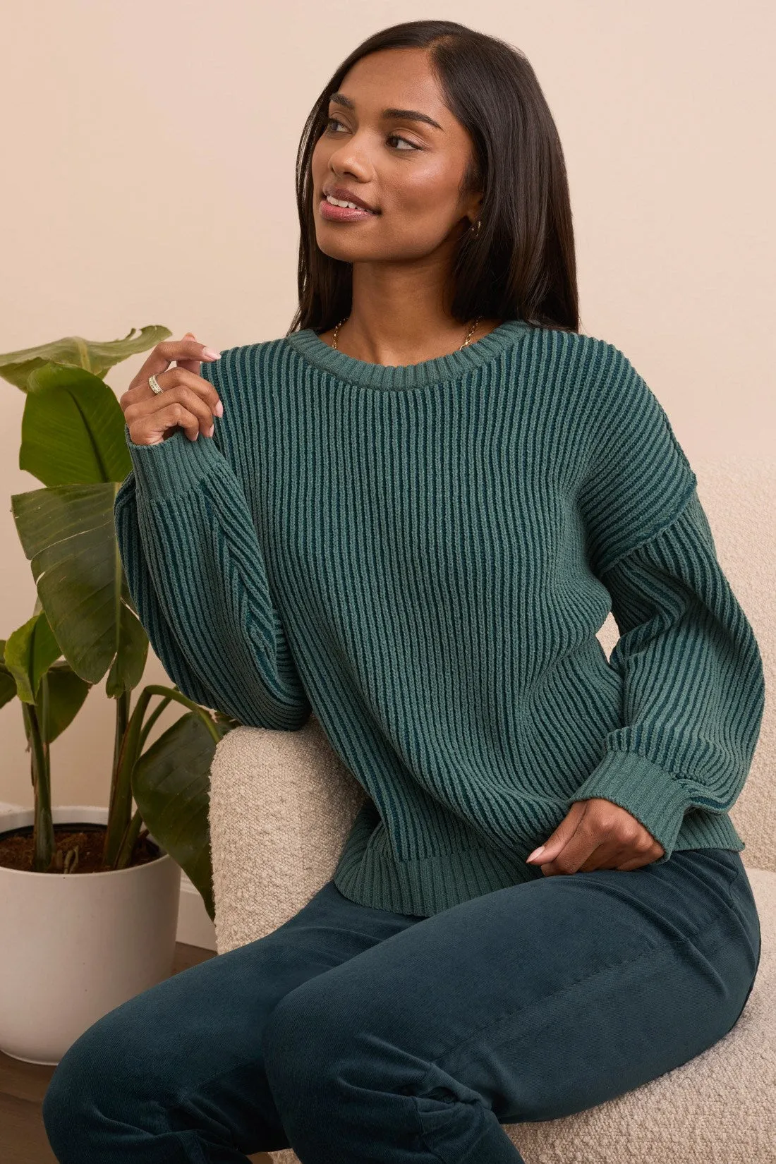 Plaited Chenille Crew Neck Ribbed Sweater-Silverpine sold by Tribal product image thumbnail 3
