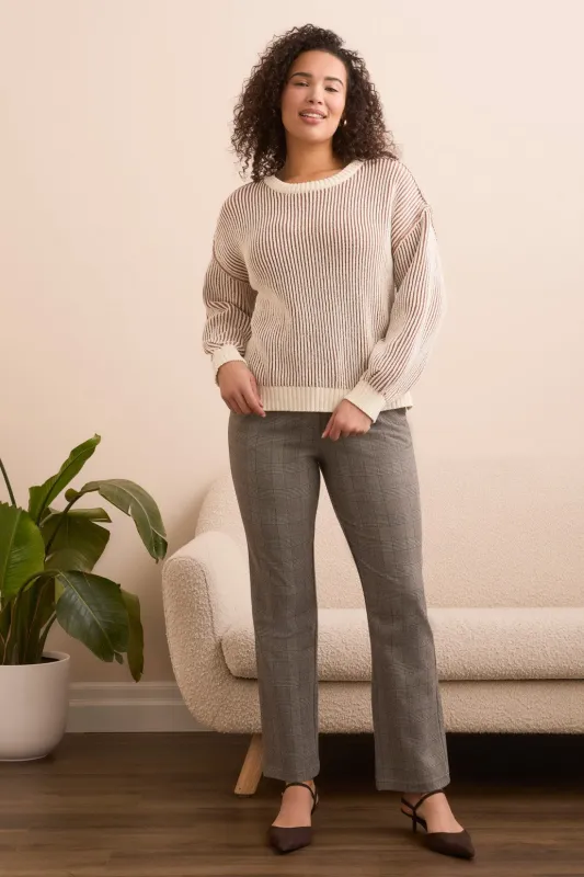 Plaited Chenille Crew Neck Ribbed Sweater-Almondlatte sold by Tribal