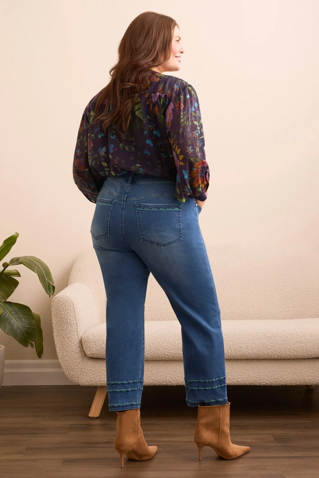 Audrey Straight Crop Jeans With Embroidery-Dk eclipse sold by Tribal product image thumbnail 2