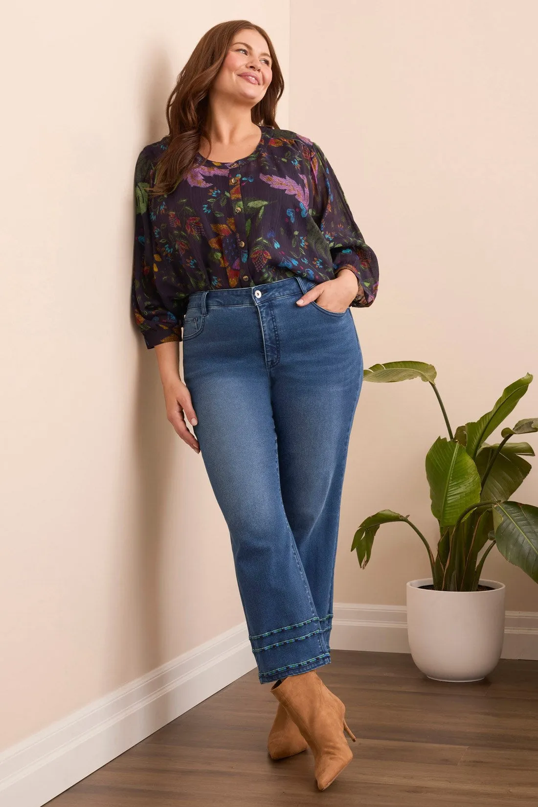 Audrey Straight Crop Jeans With Embroidery-Dk eclipse sold by Tribal product image thumbnail 4