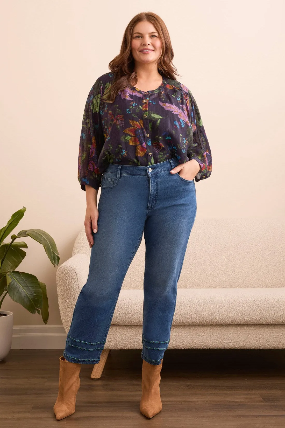Audrey Straight Crop Jeans With Embroidery-Dk eclipse sold by Tribal product image thumbnail 3