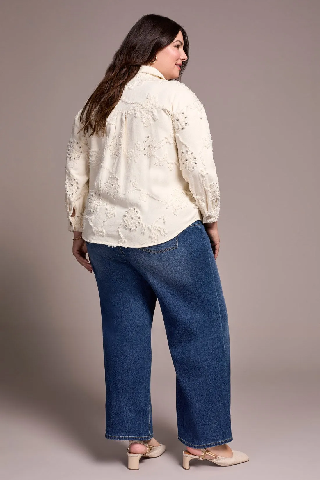 Rhinestone Applique Collared Shacket-Cream sold by Tribal product image thumbnail 3