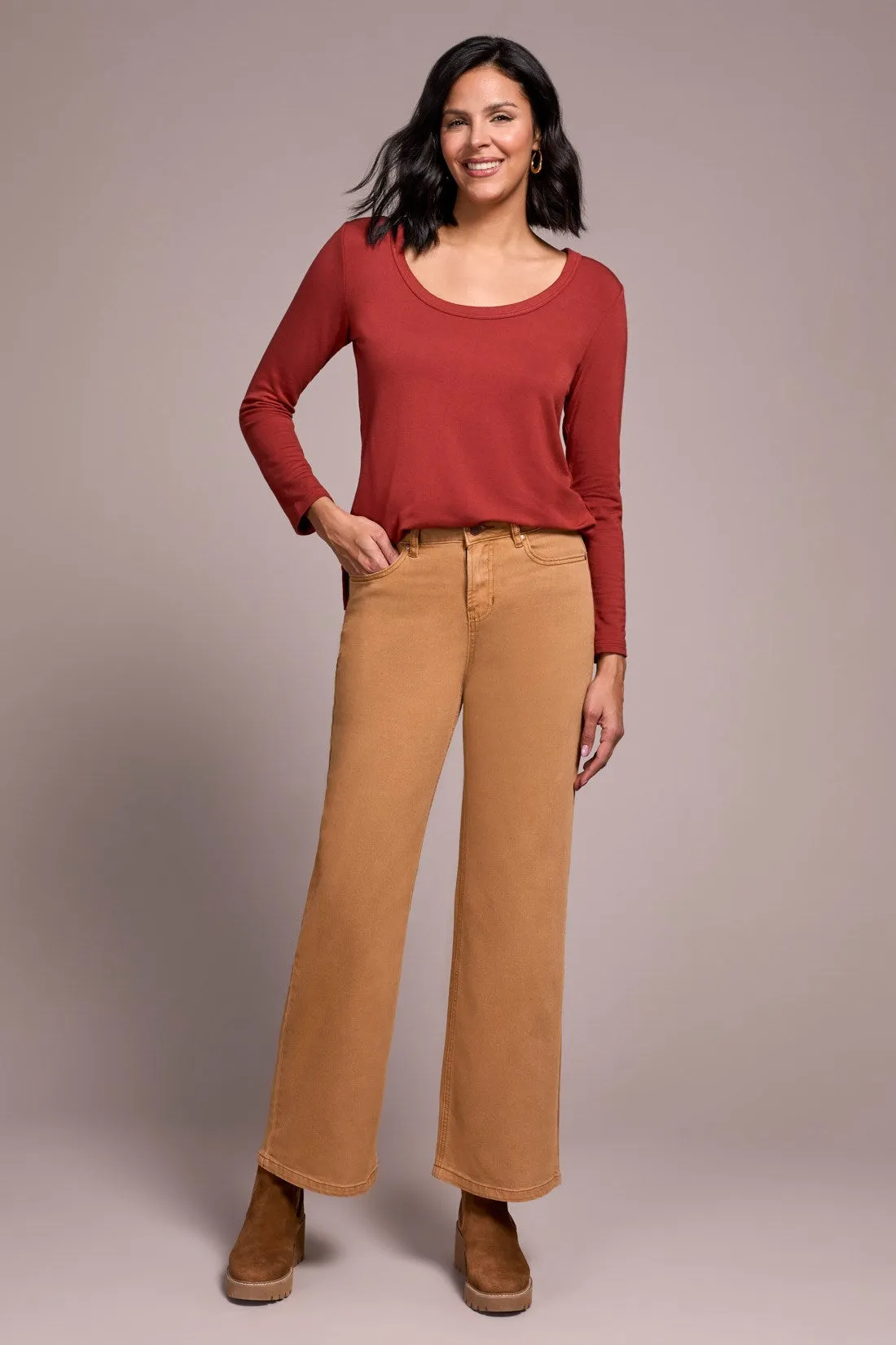 Brooke High Rise Hugging Wide Leg Jeans-Biscotti sold by Tribal