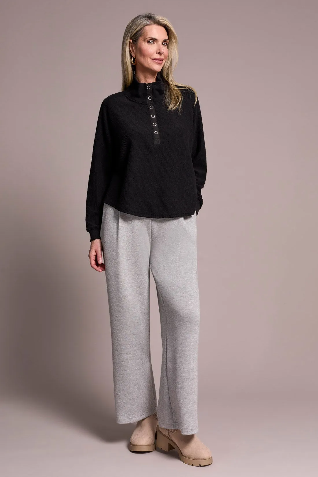 Johnny Collar Ribbed Henley Top-Black sold by Tribal