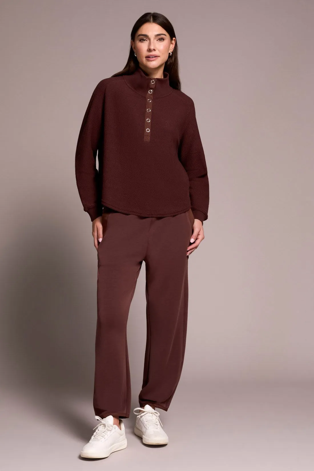 Johnny Collar Ribbed Henley Top-Cocoa sold by Tribal