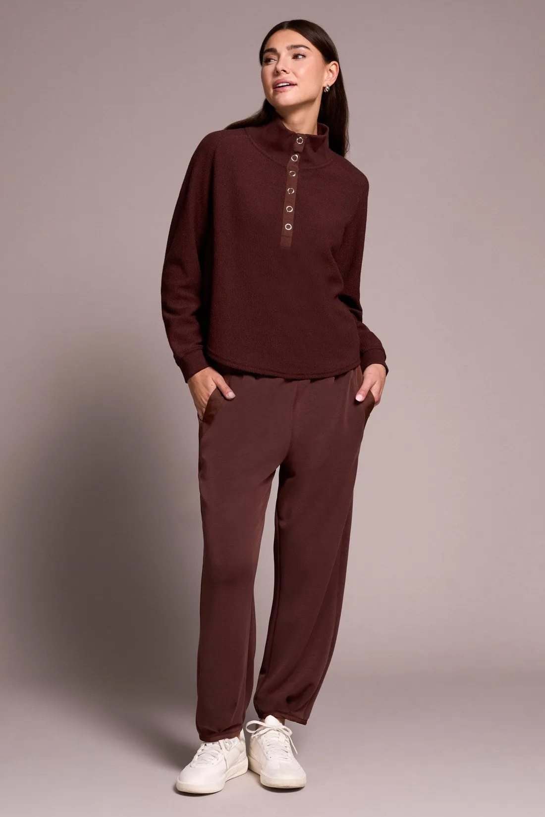 Johnny Collar Ribbed Henley Top-Cocoa sold by Tribal product image thumbnail 3