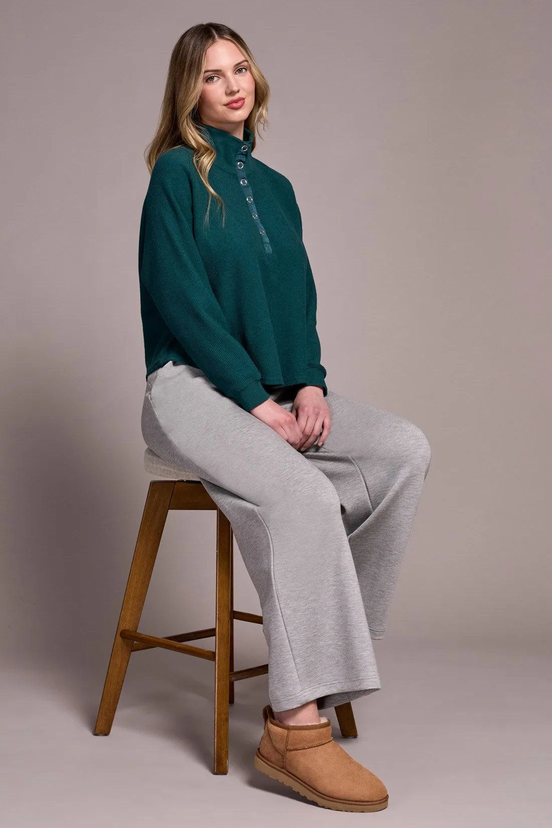 Johnny Collar Ribbed Henley Top-Silverpine sold by Tribal