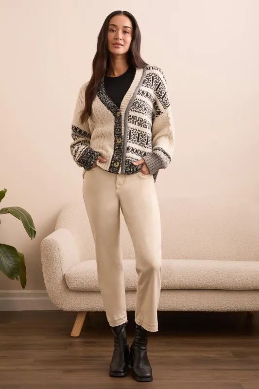 Soft Multi Stitch Button-Front V-Neck Cardigan-M cream sold by Tribal