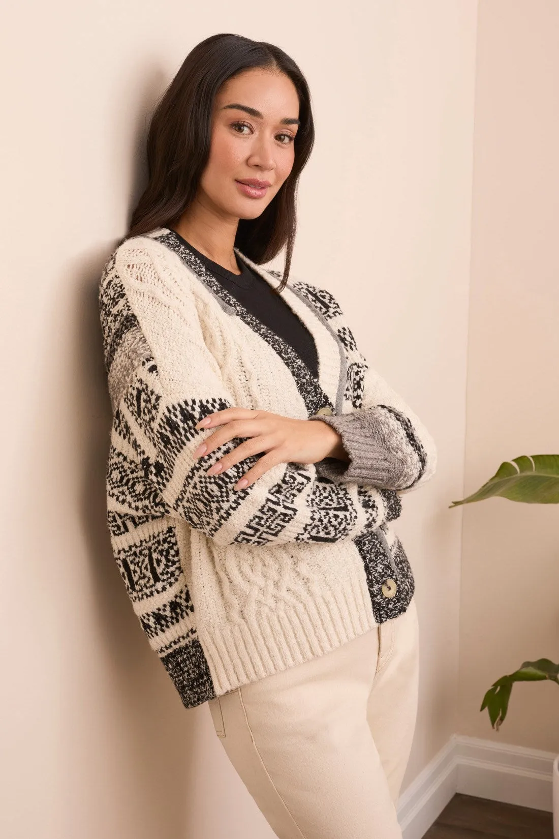 Soft Multi Stitch Button-Front V-Neck Cardigan-M cream sold by Tribal product image thumbnail 2