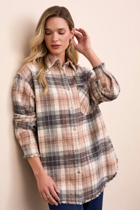 Plaid Flannel Fringed-Hem Shirt-Nordicstone sold by Tribal
