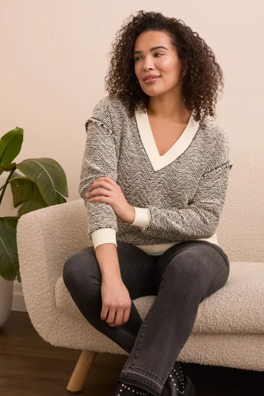 Lightweight Textured-Knit V-Neck Sweater-Cream sold by Tribal