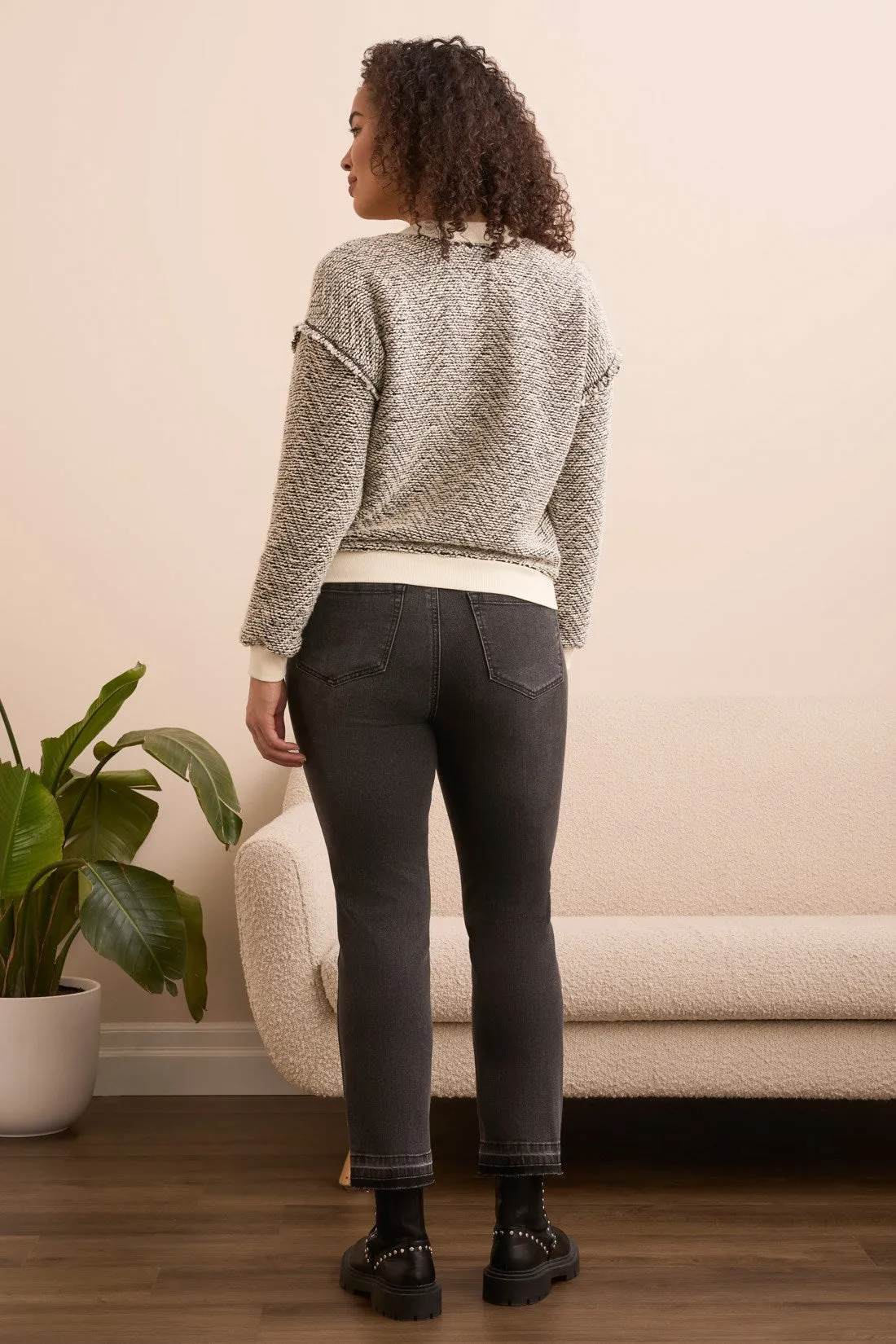 Lightweight Textured-Knit V-Neck Sweater-Cream sold by Tribal product image thumbnail 3