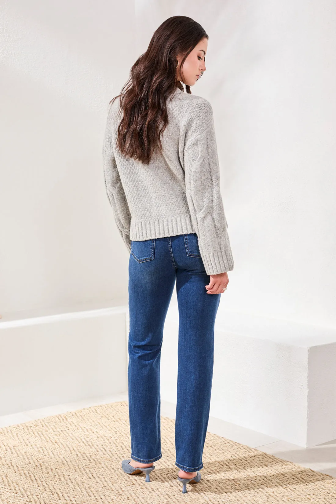 Cable-Knit Textured Crewneck Sweater-Grey mix sold by Tribal product image thumbnail 2