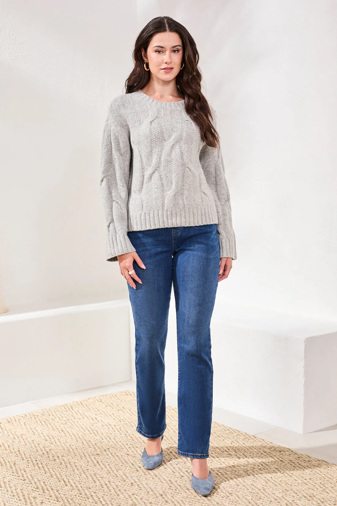 Cable-Knit Textured Crewneck Sweater-Grey mix sold by Tribal product image thumbnail 4