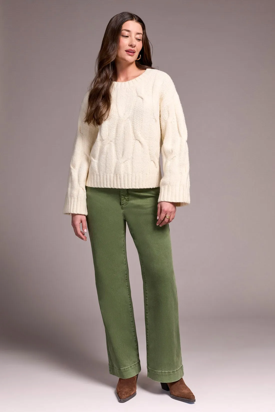 Cable-Knit Textured Crewneck Sweater-H cream sold by Tribal