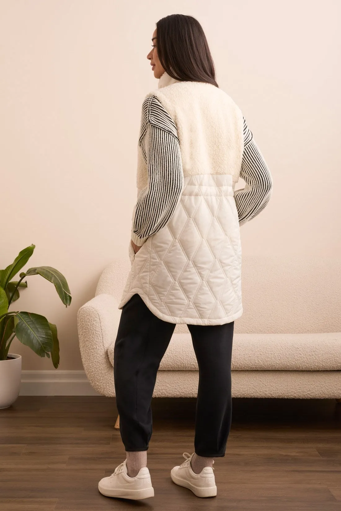 Sleeveless Mix Media Quilted Sherpa Vest-Cream sold by Tribal product image thumbnail 4