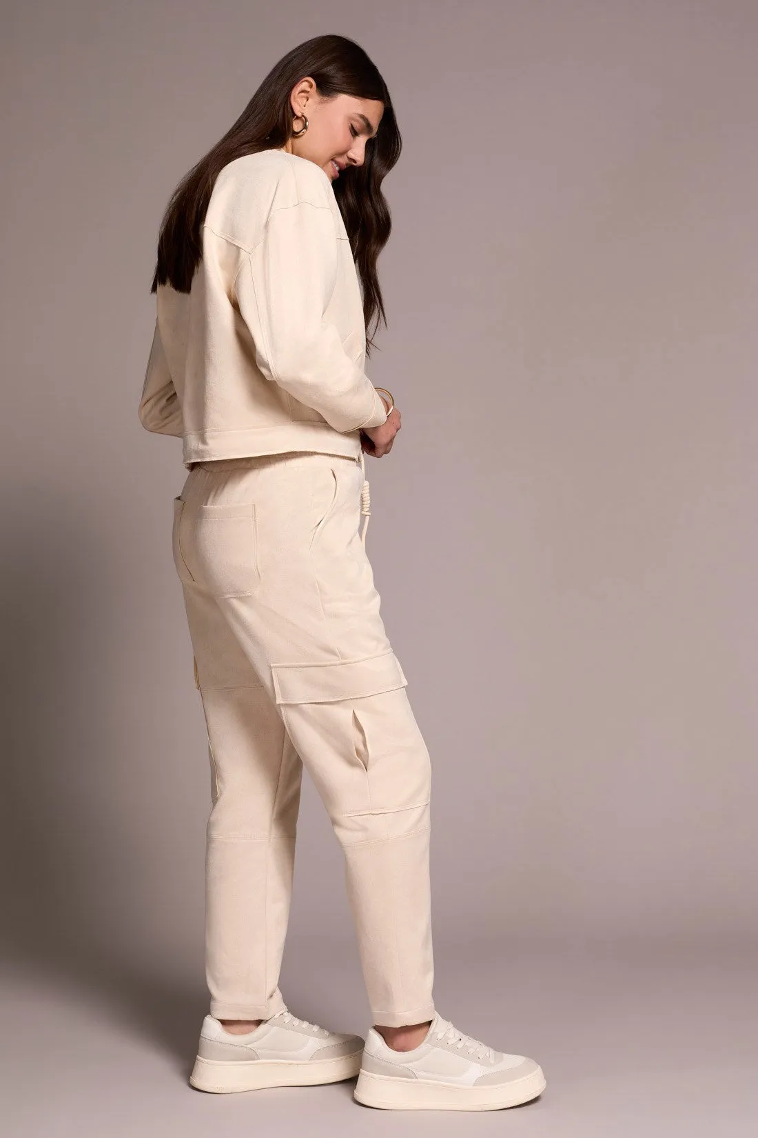 Faux Suede Cargo Elastic Waist Pants-Cream sold by Tribal product image thumbnail 2