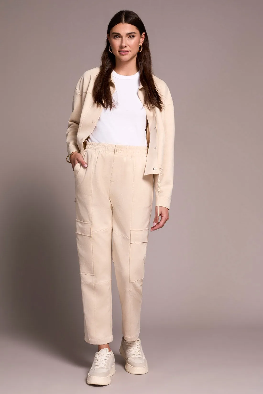Faux Suede Cargo Elastic Waist Pants-Cream sold by Tribal product image thumbnail 3