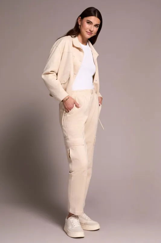 Faux Suede Cargo Elastic Waist Pants-Cream sold by Tribal