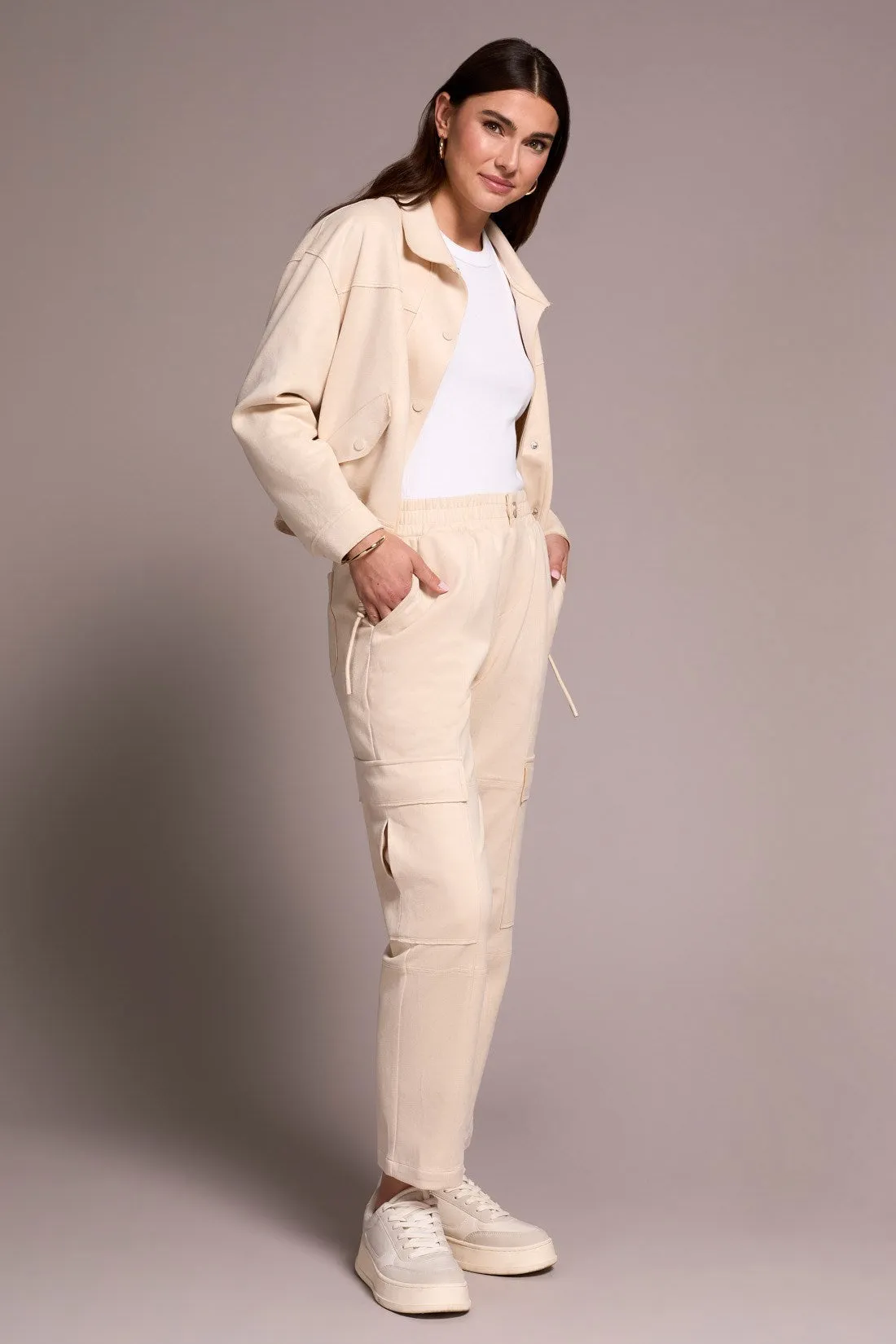 Faux Suede Cargo Elastic Waist Pants-Cream sold by Tribal