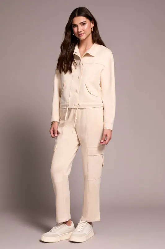 Faux Suede High-Collar Drop-Shoulder Jacket-Cream sold by Tribal