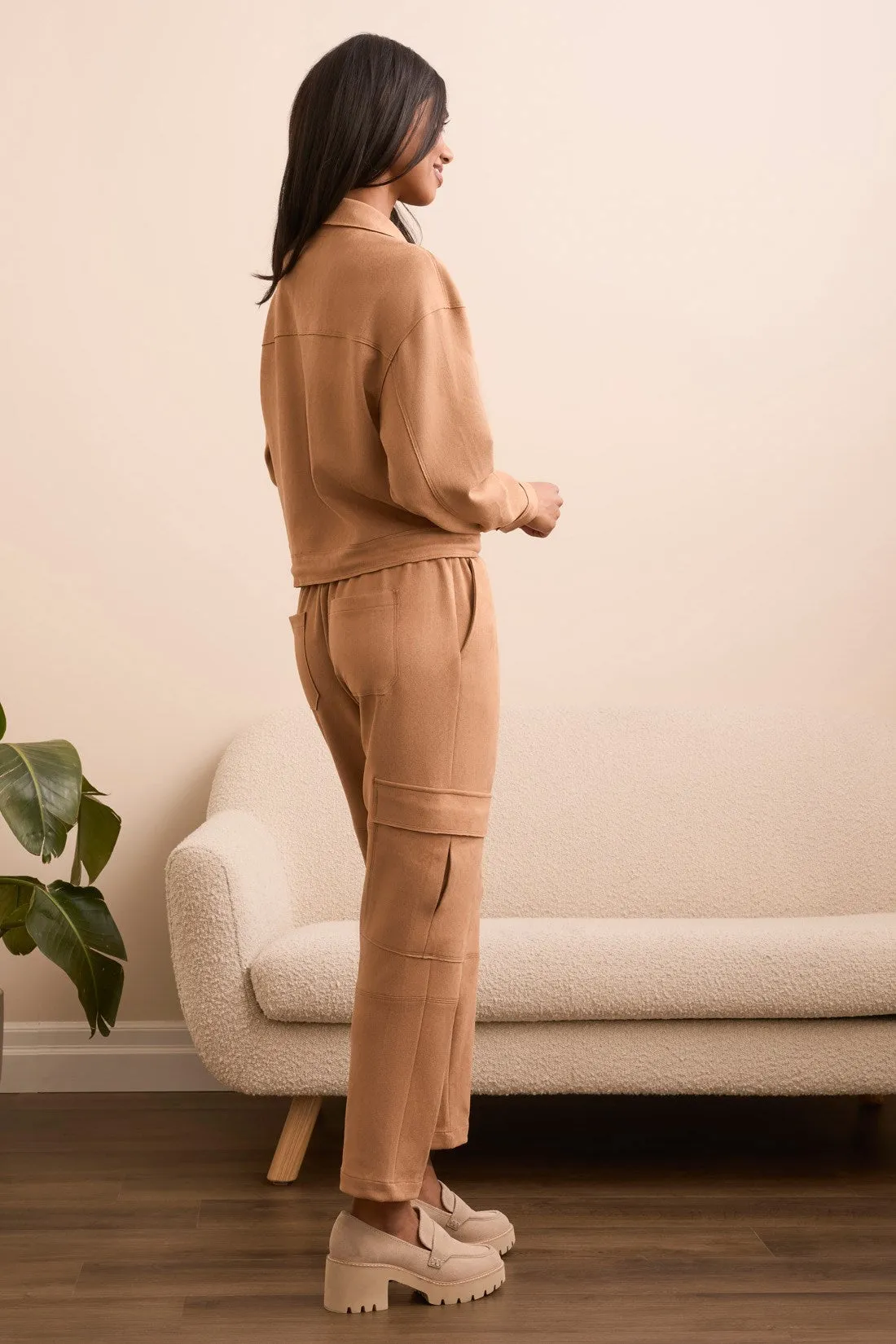 Faux Suede High-Collar Drop-Shoulder Jacket-Almondlatte sold by Tribal product image thumbnail 3