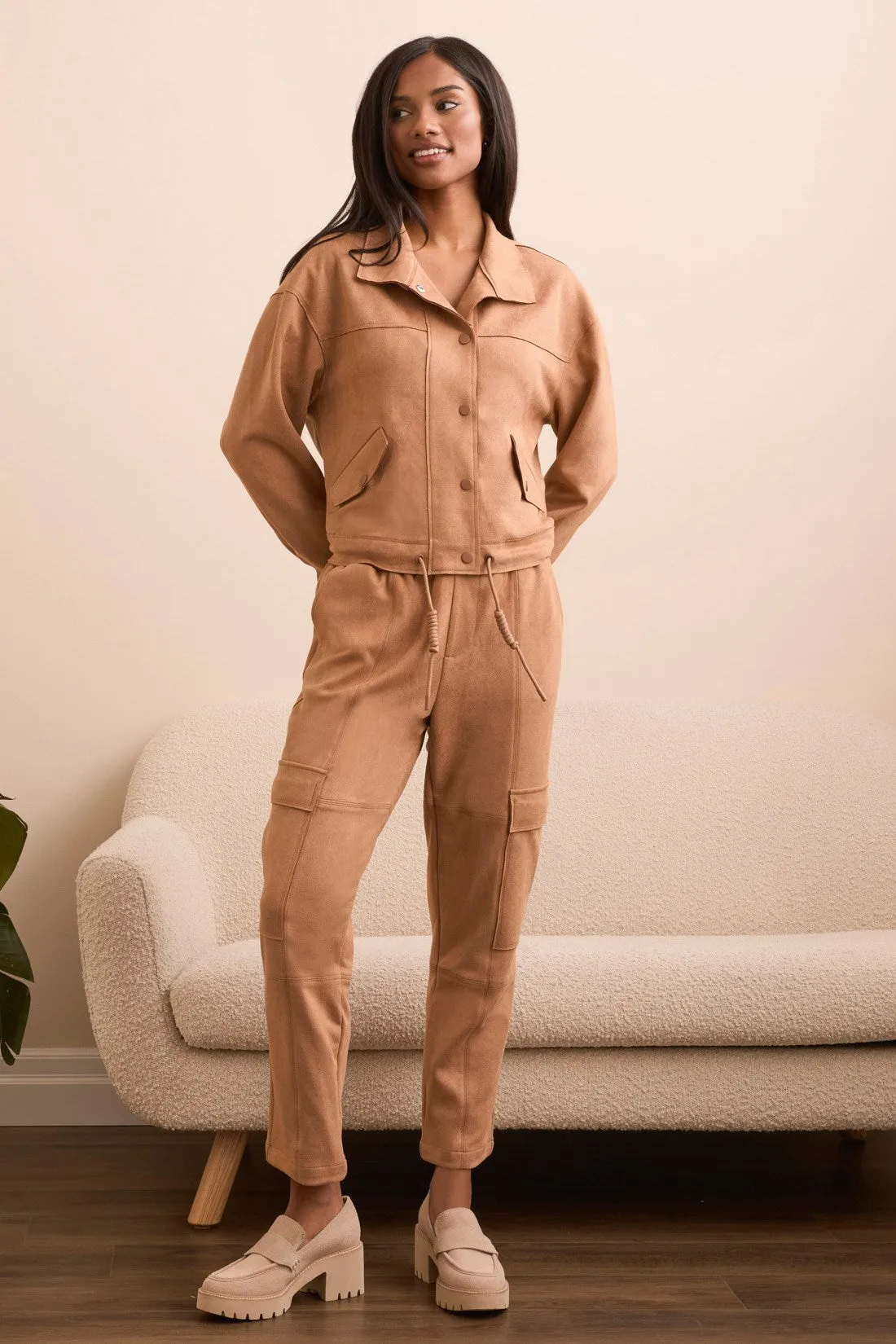 Faux Suede High-Collar Drop-Shoulder Jacket-Almondlatte sold by Tribal product image thumbnail 4