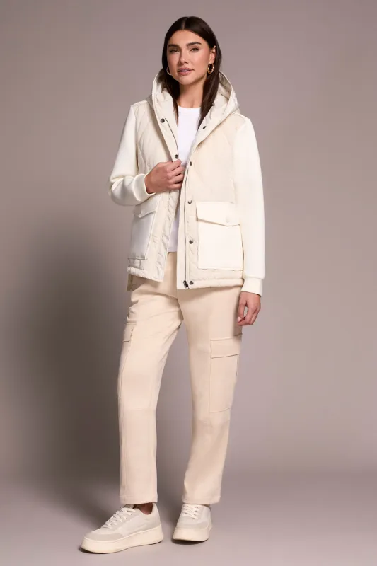 Quilted-Front Combo Puffer Coat-Cream sold by Tribal