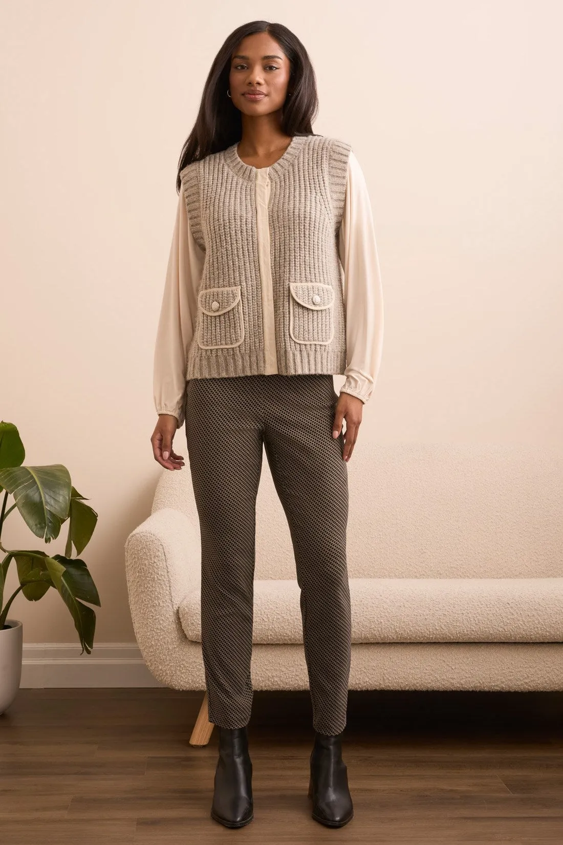 Cozy Sleeveless Knit Vest With Hidden Buttons-H sandstone sold by Tribal product image thumbnail 3