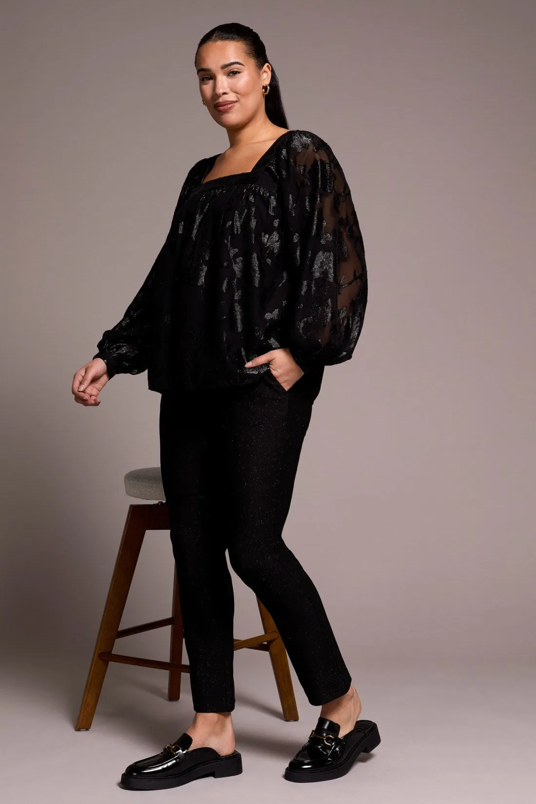 Chiffon Square Neck Puff Sleeve Blouse-Black sold by Tribal product image thumbnail 2