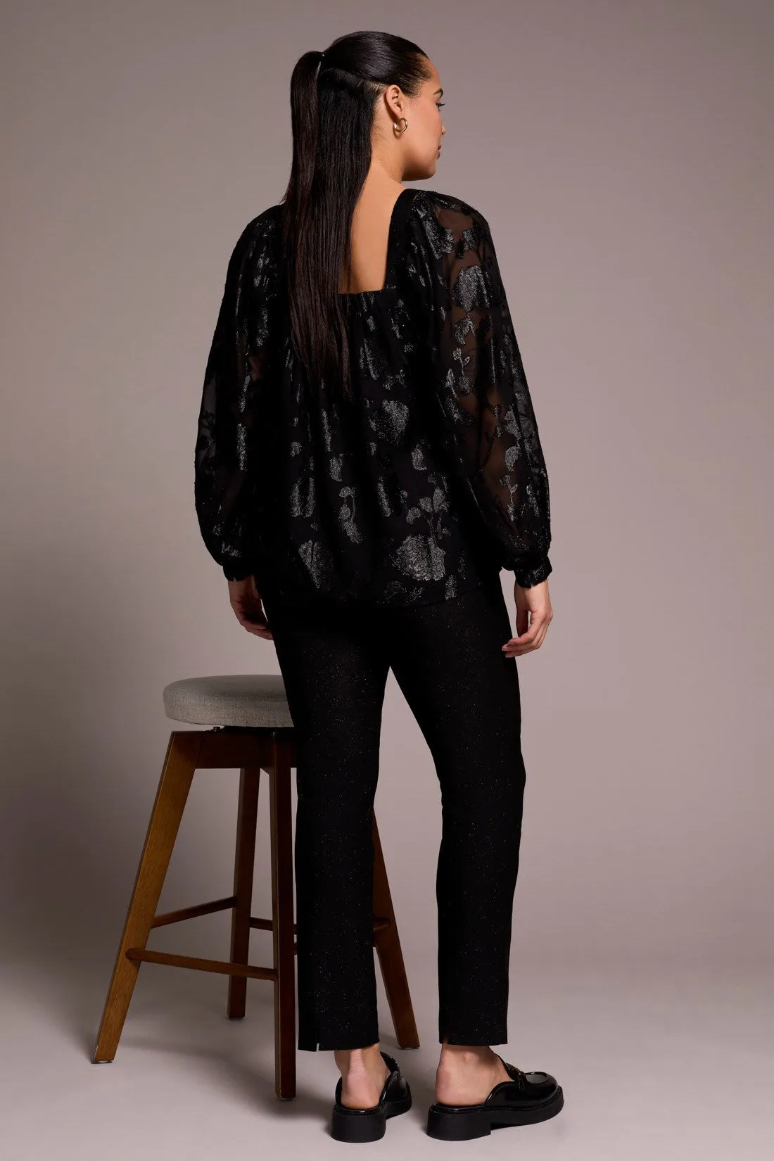 Chiffon Square Neck Puff Sleeve Blouse-Black sold by Tribal product image thumbnail 3