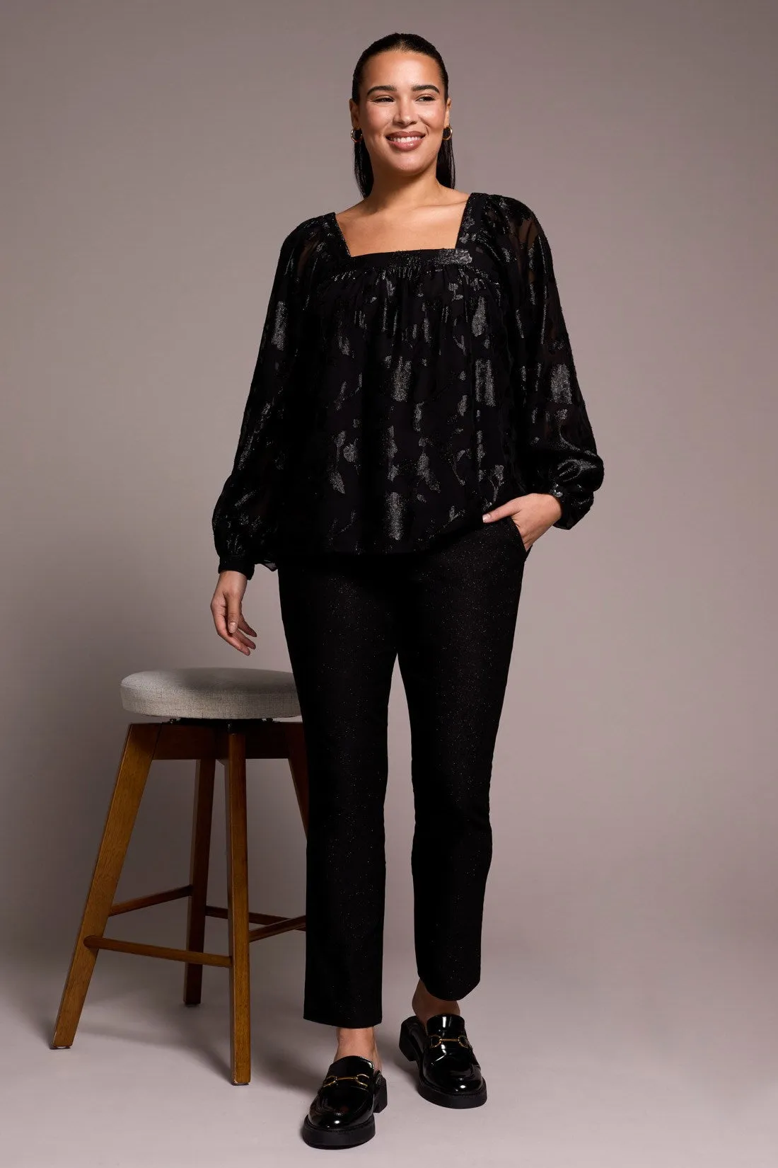 Chiffon Square Neck Puff Sleeve Blouse-Black sold by Tribal
